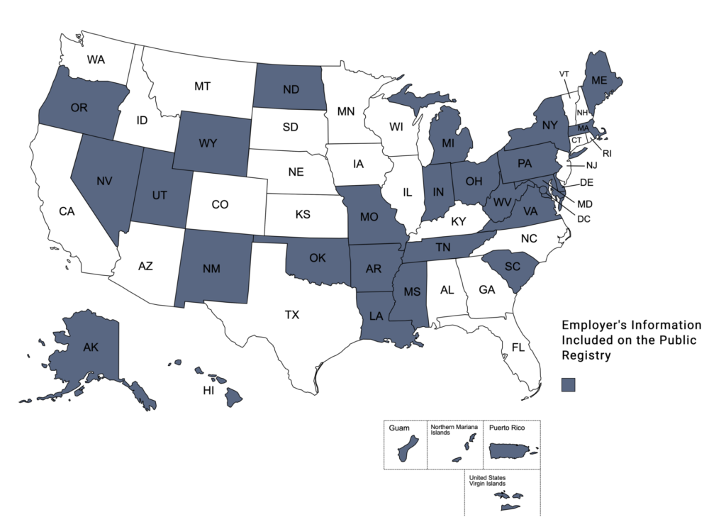 Employers Information Included on the Public Registry Map